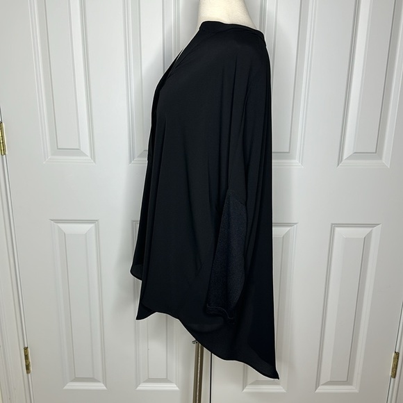 Iris Setlakwe Black Long Sleeves Split V-neckline Asymmetrical Hem Blouse Sz2 - Picture 7 of 9